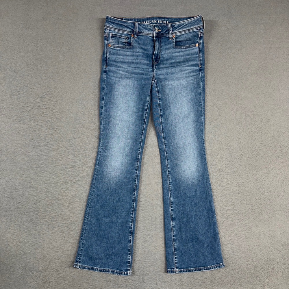 American Eagle Kick Boot Jeans Womens 6 Short Blue Denim Mid Rise Flare Stretch